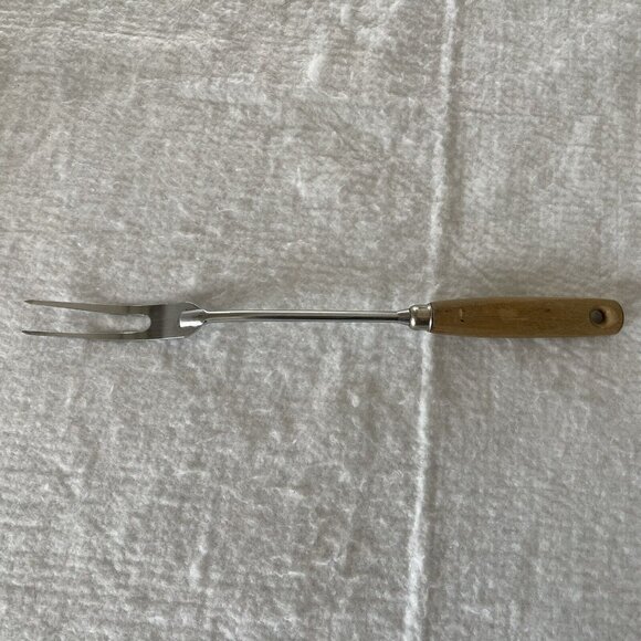Ekco Meat Fork Utensil Carving USA Chrome Shaft Wood Handle 13" Kitchen Vintage - Picture 3 of 14